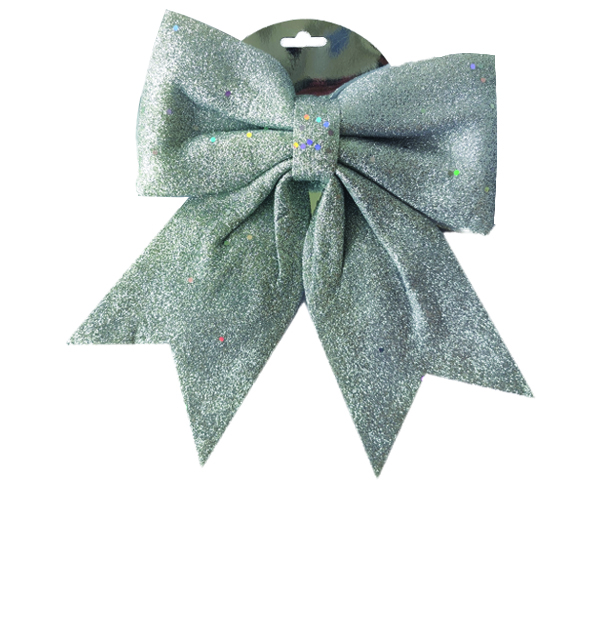 💎 Φιόγκος Ασημί Με Γκλίτερ – Ιδανικός για Χριστουγεννιάτικη Διακόσμηση (24x26 cm)