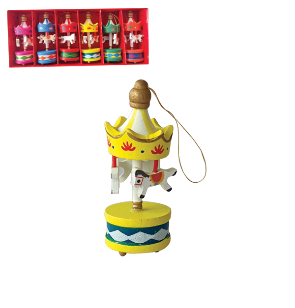 Σετ 6 Ξύλινα Κρεμαστά Στολίδια Καρουζέλ – Vintage Παιχνιδιάρικη Διακόσμηση